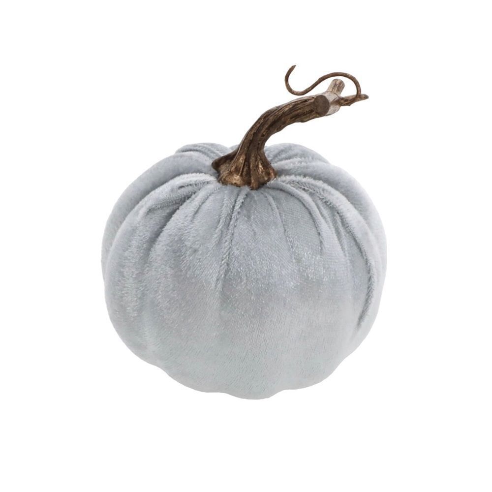 Metallic Silver Gray Rustic Velvet Pumpkin 4 Piece Set Fall Home Decor